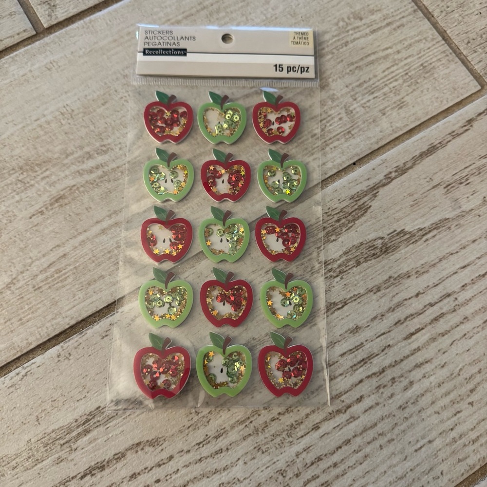 Recollections Stickers Apple‎ School Themed Green and Red Glitter Raised 3D New